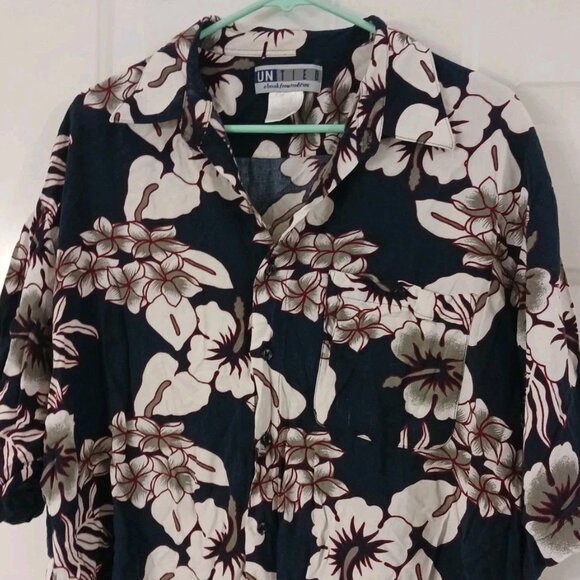 VTG 90s UNTIED Rayon Shirt Men's XL Floral Black Beach Hawaiian - Picture 5 of 6